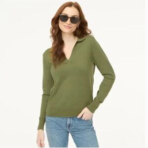 NWT J.Crew Factory Cotton Sweater-Polo Johnny Collar Dark Green Size L